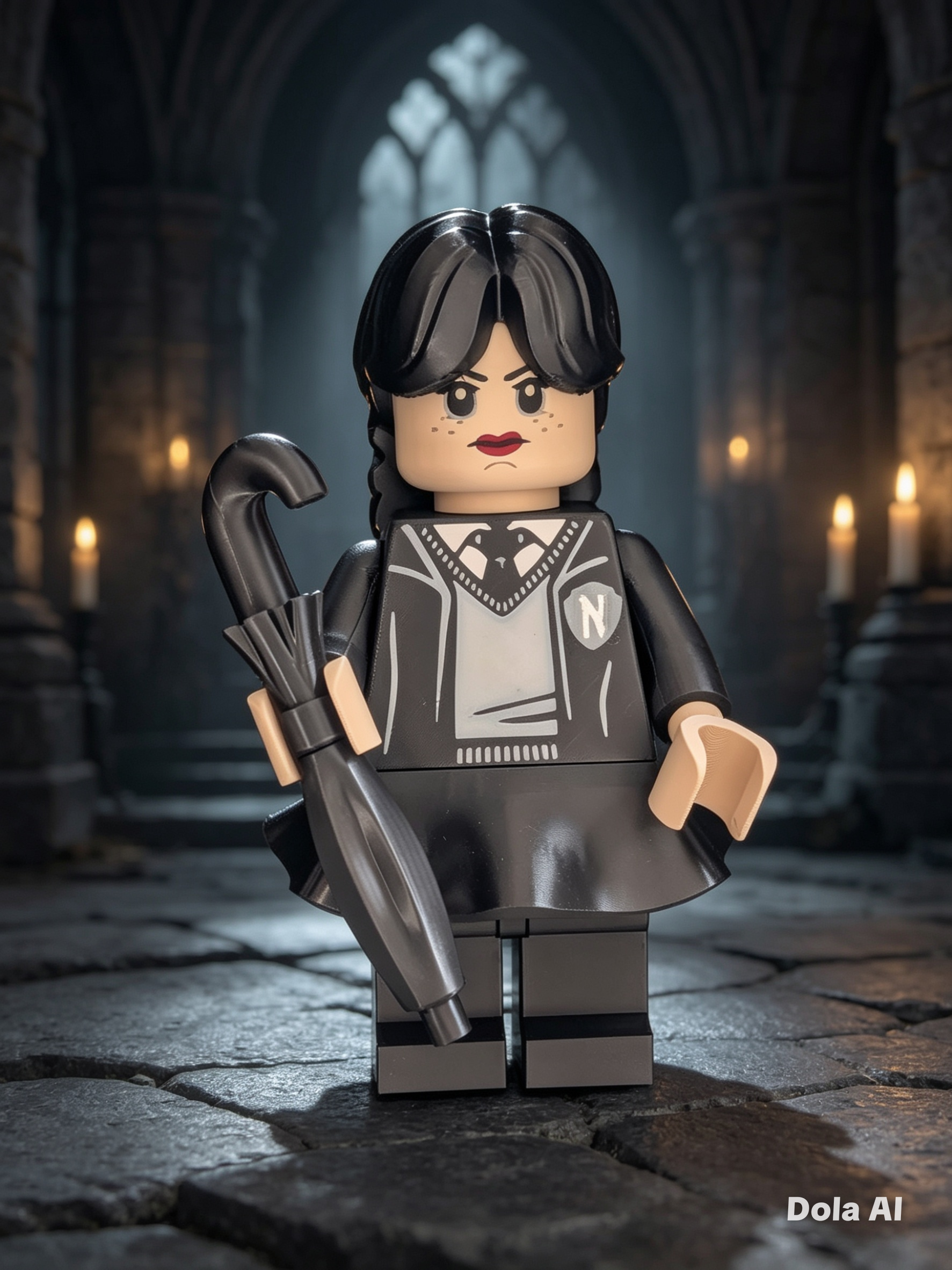 Lego Wednesday Addams (Full Figure) - handmade 3D printed Lego-style figure by 3DEE Prints