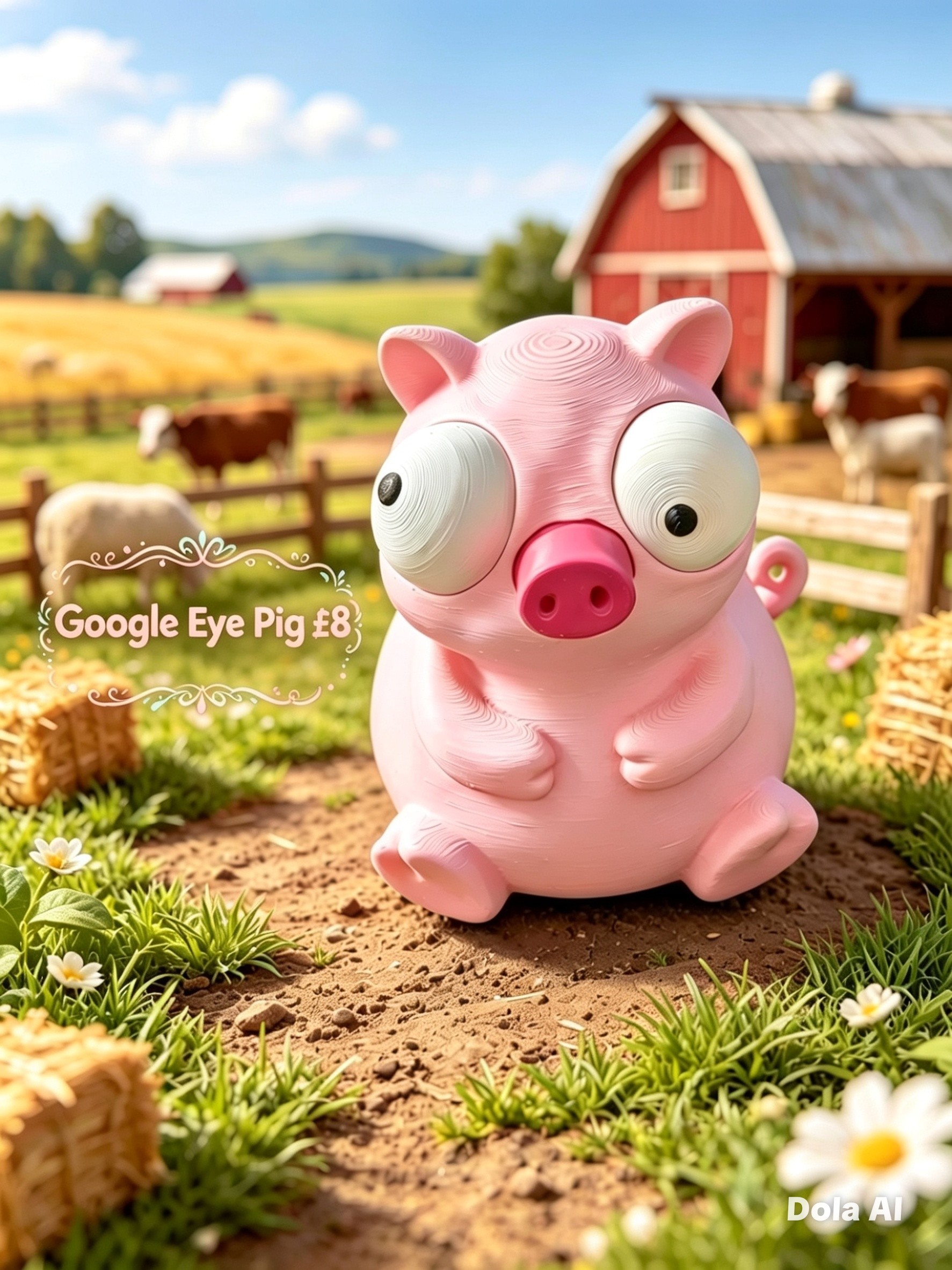 Google Eyes Pig - Pink - handmade 3D printed googly-eyed critter by 3DEE Prints