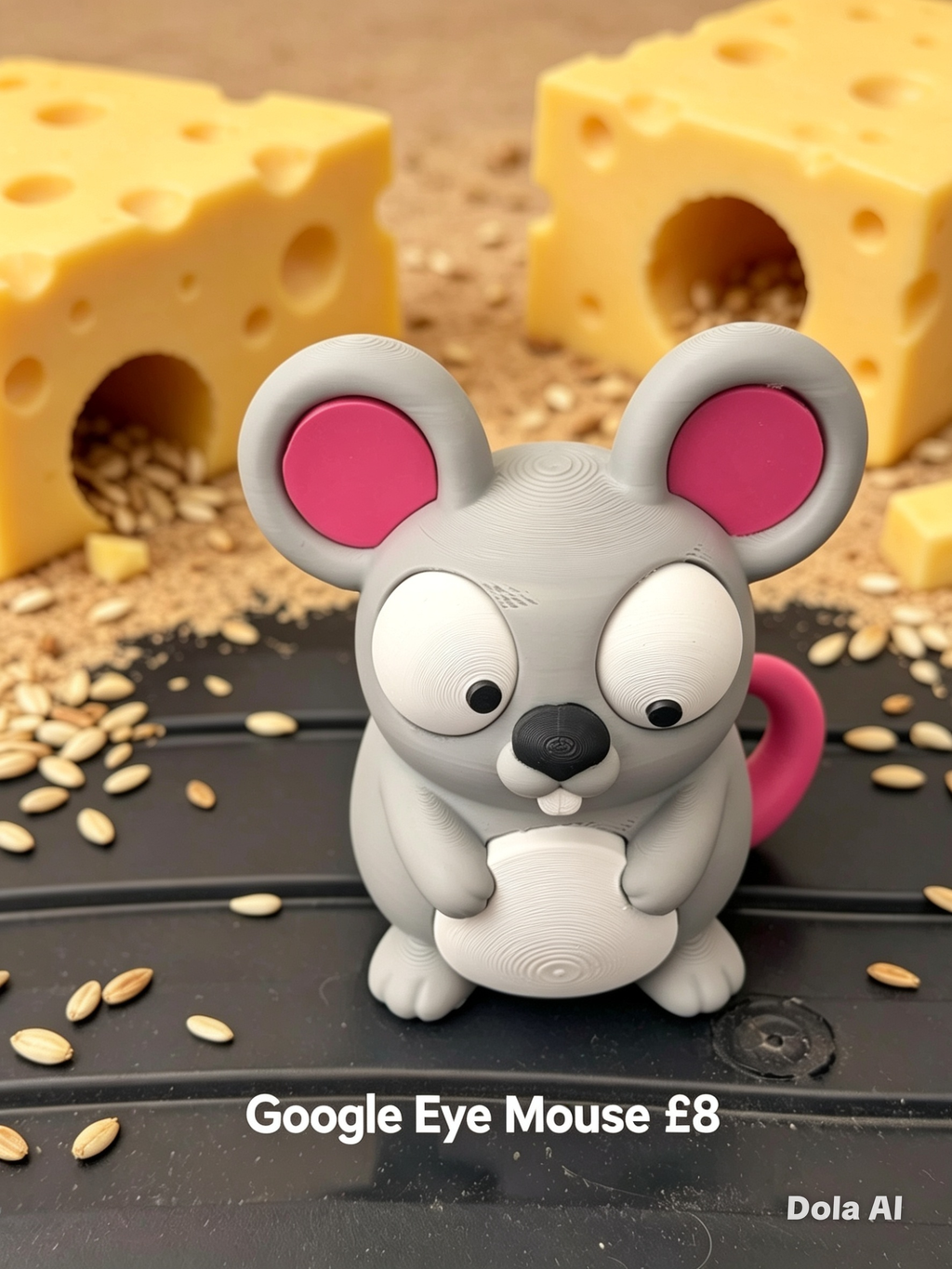 Google Eyes Mouse - Grey - handmade 3D printed googly-eyed critter by 3DEE Prints