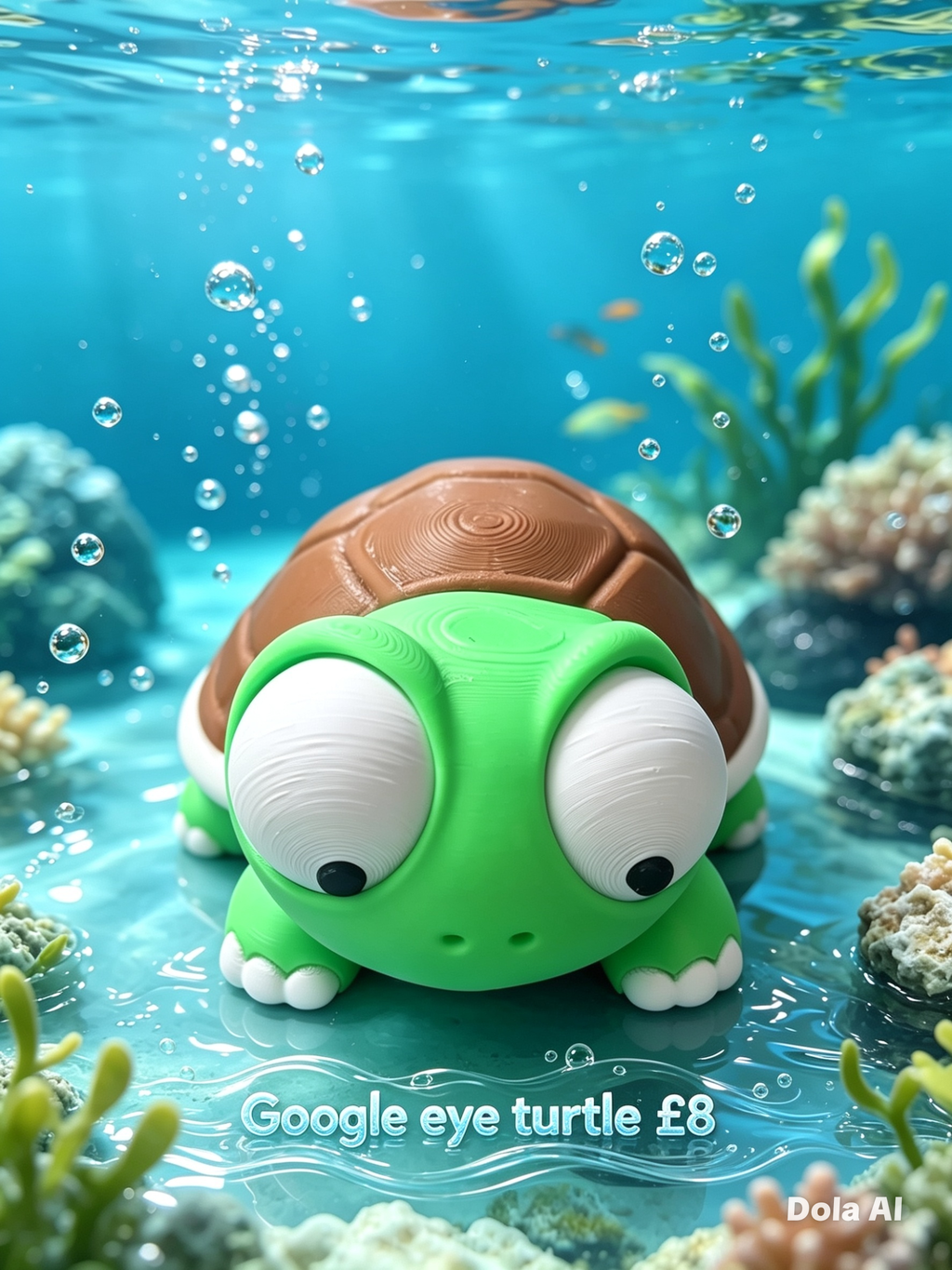 Google Eyes Green Tortoise - handmade 3D printed googly-eyed critter by 3DEE Prints