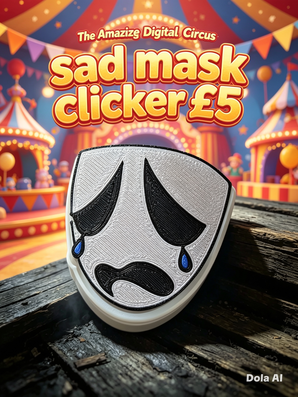 Gangle Sad Mask Clicker (Digital Circus) - handmade 3D printed fidget clicker by 3DEE Prints