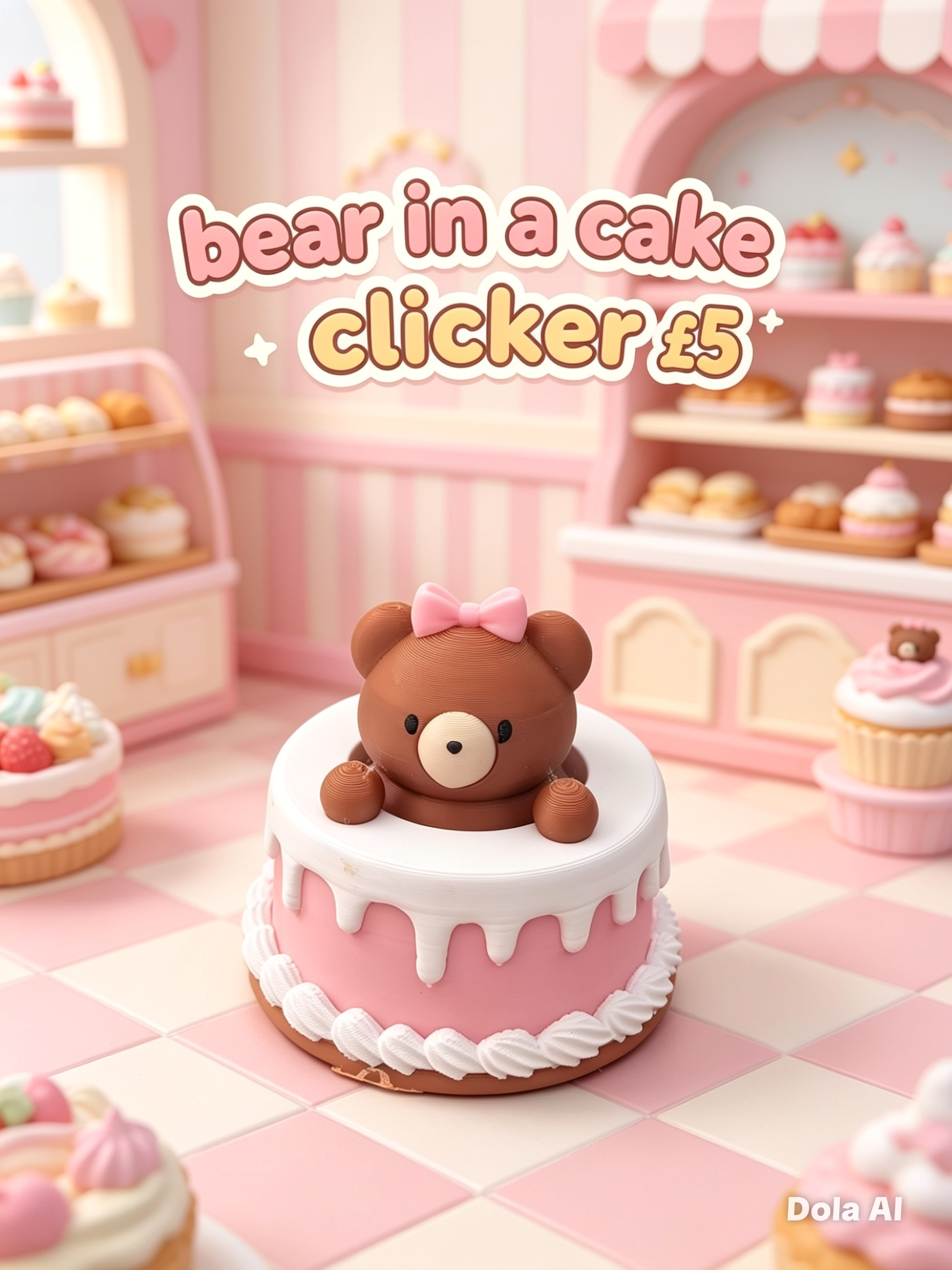 Bear Cake Clicker - handmade 3D printed clicker by 3DEE Prints
