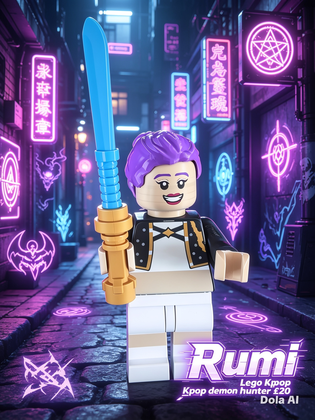 Lego Rumi - Kpop Demon Hunter - handmade 3D printed Lego-style figure by 3DEE Prints
