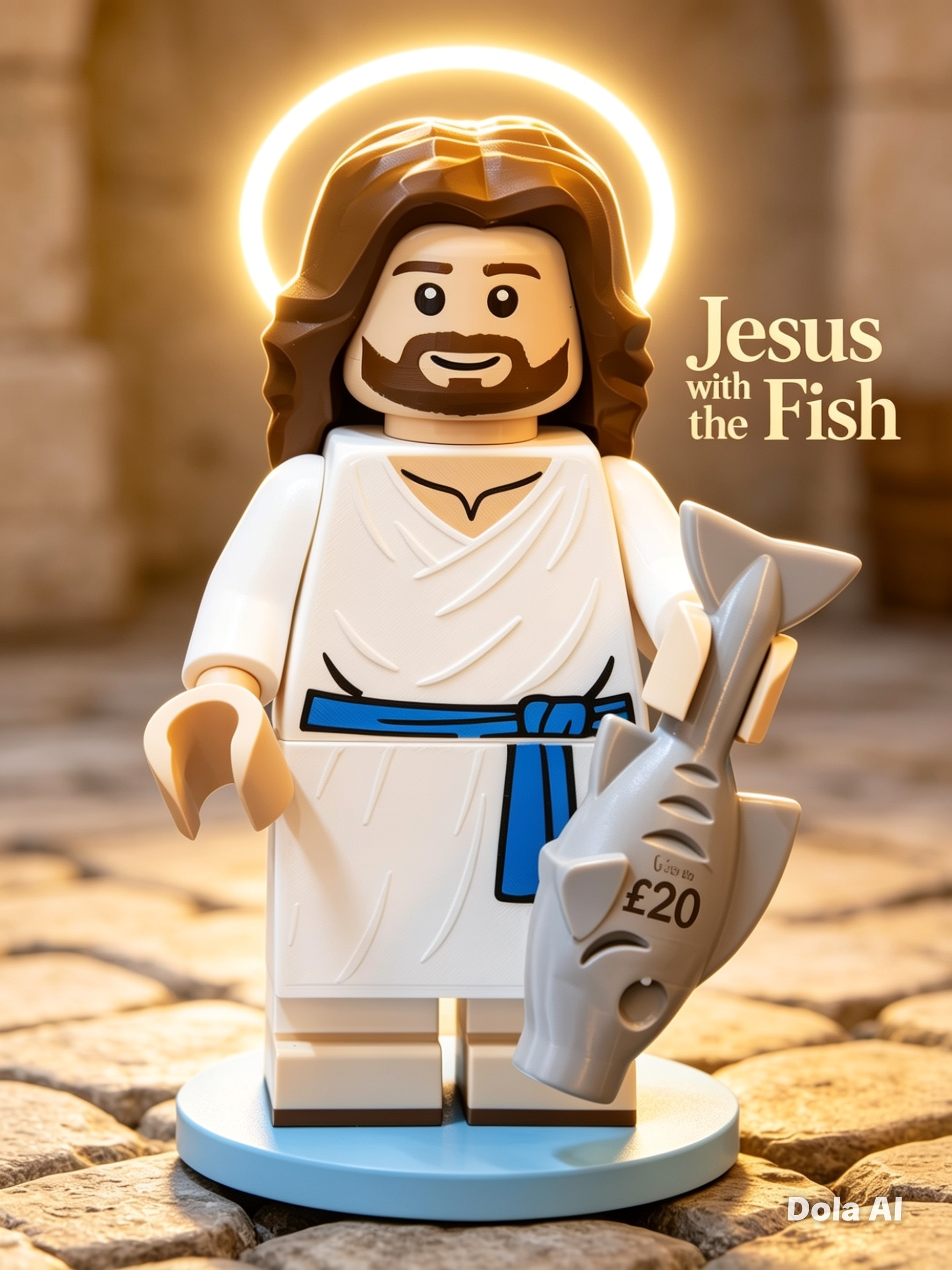 Lego Jesus (with Fish) - handmade 3D printed Lego-style figure by 3DEE Prints