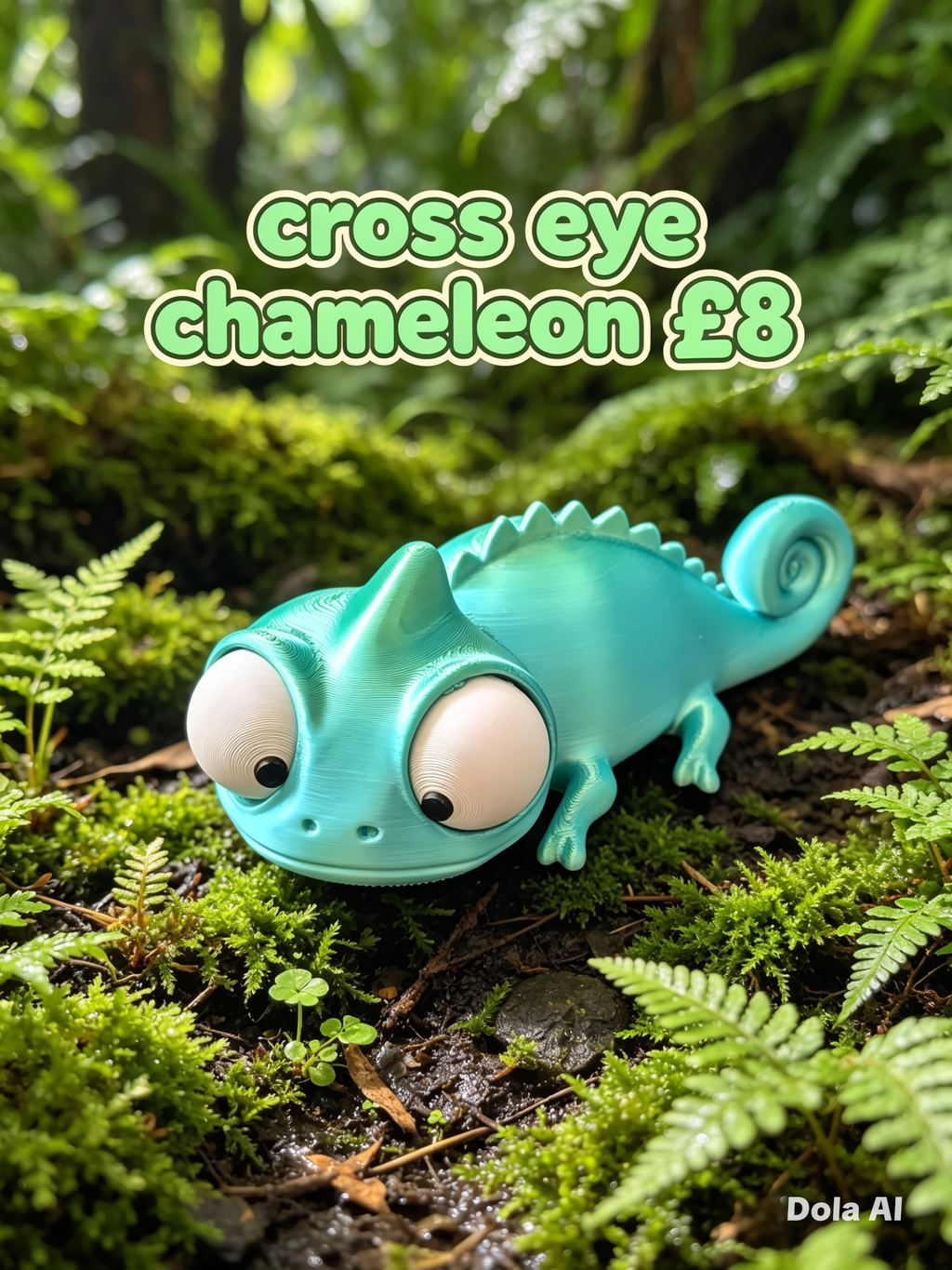 Google Eyes Green Chameleon - handmade 3D printed googly-eyed critter by 3DEE Prints