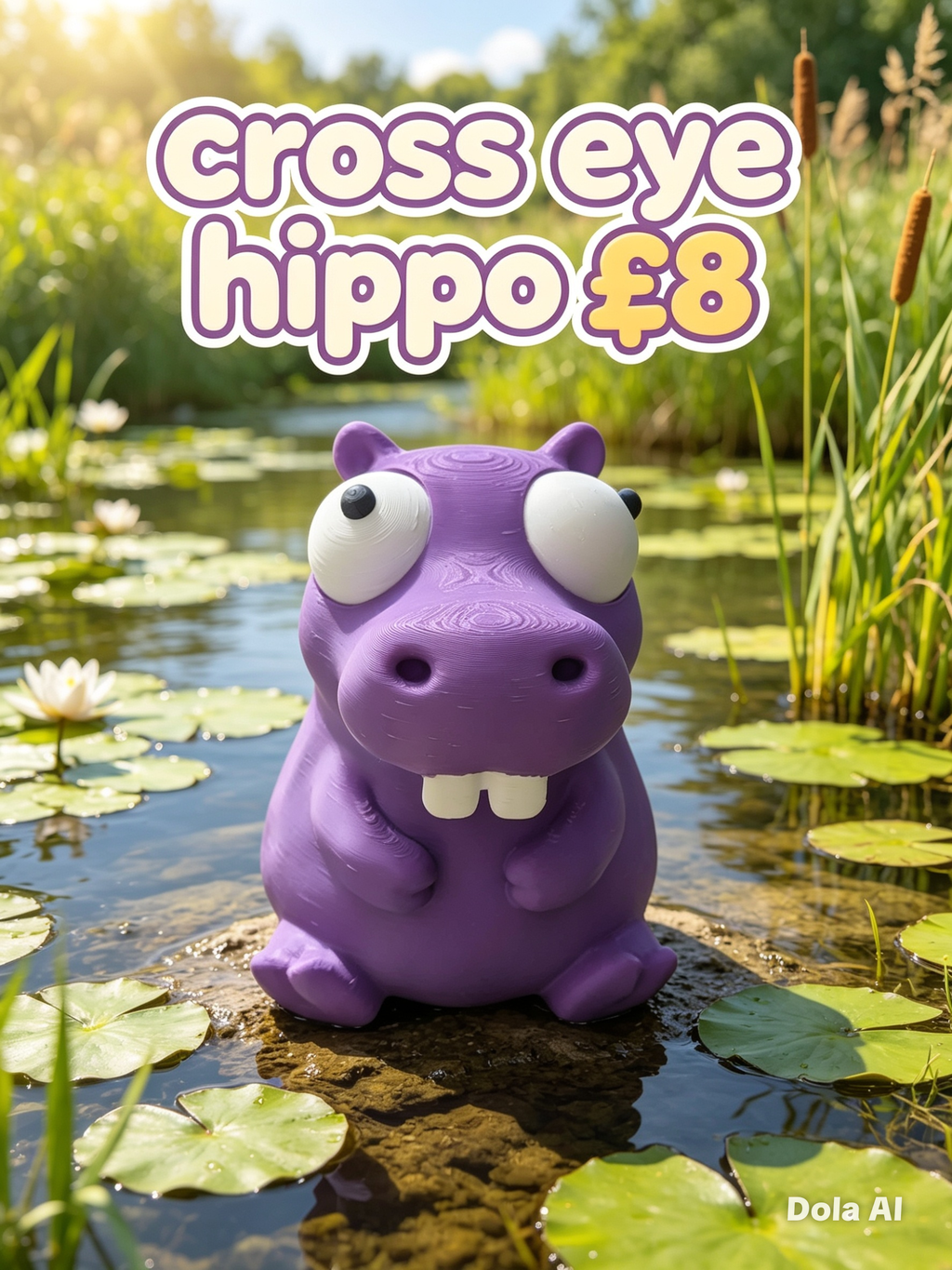 Google Eyes Hippo - Purple - handmade 3D printed googly-eyed critter by 3DEE Prints
