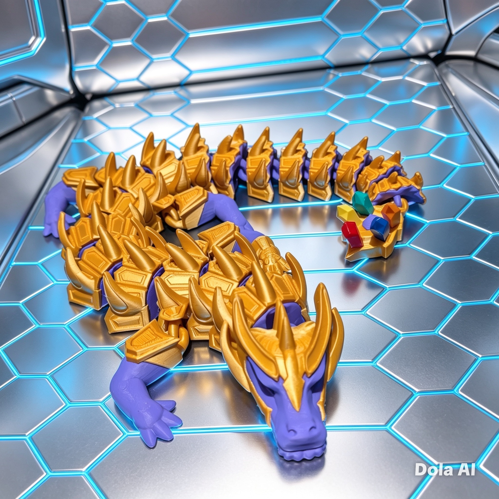 XL Flexi Dragon - Gold/Purple - handmade 3D printed flexi dragon by 3DEE Prints