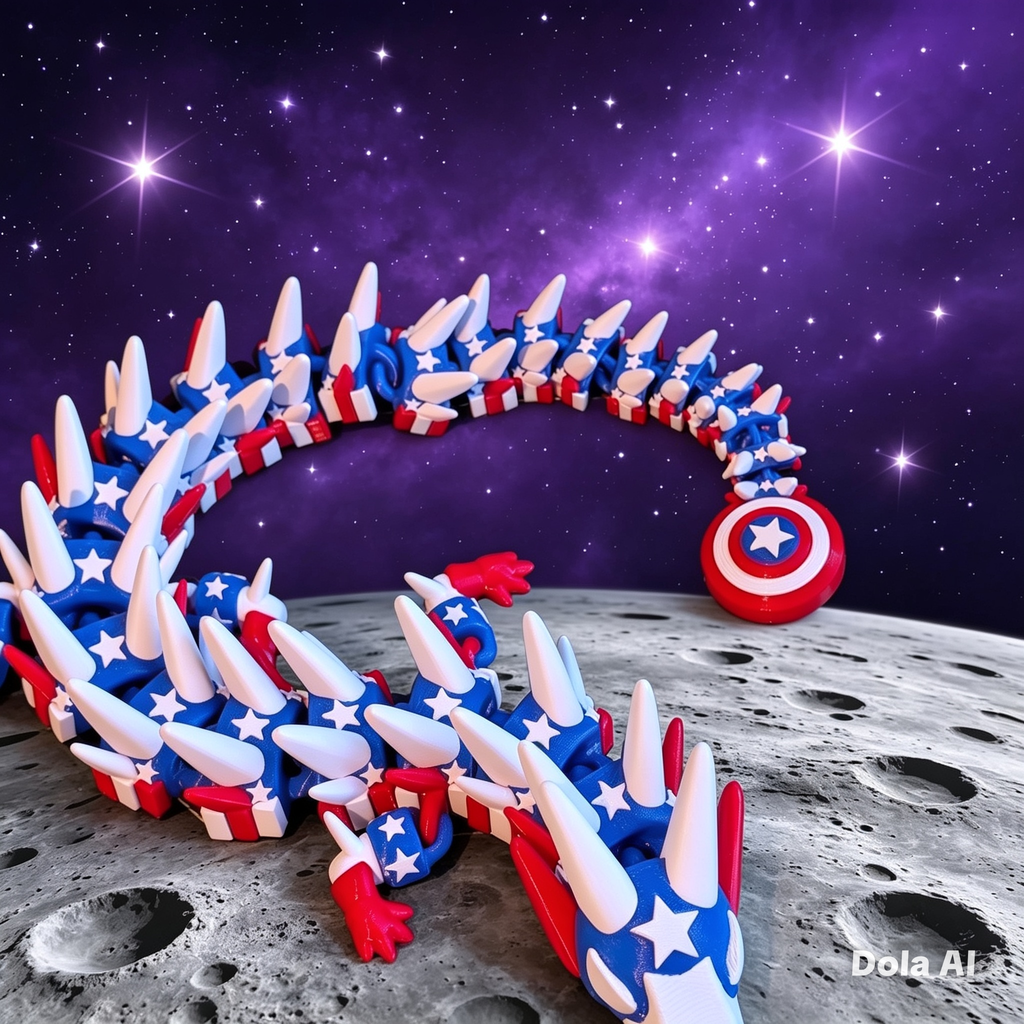 XL Flexi Dragon - Captain America - handmade 3D printed flexi dragon by 3DEE Prints