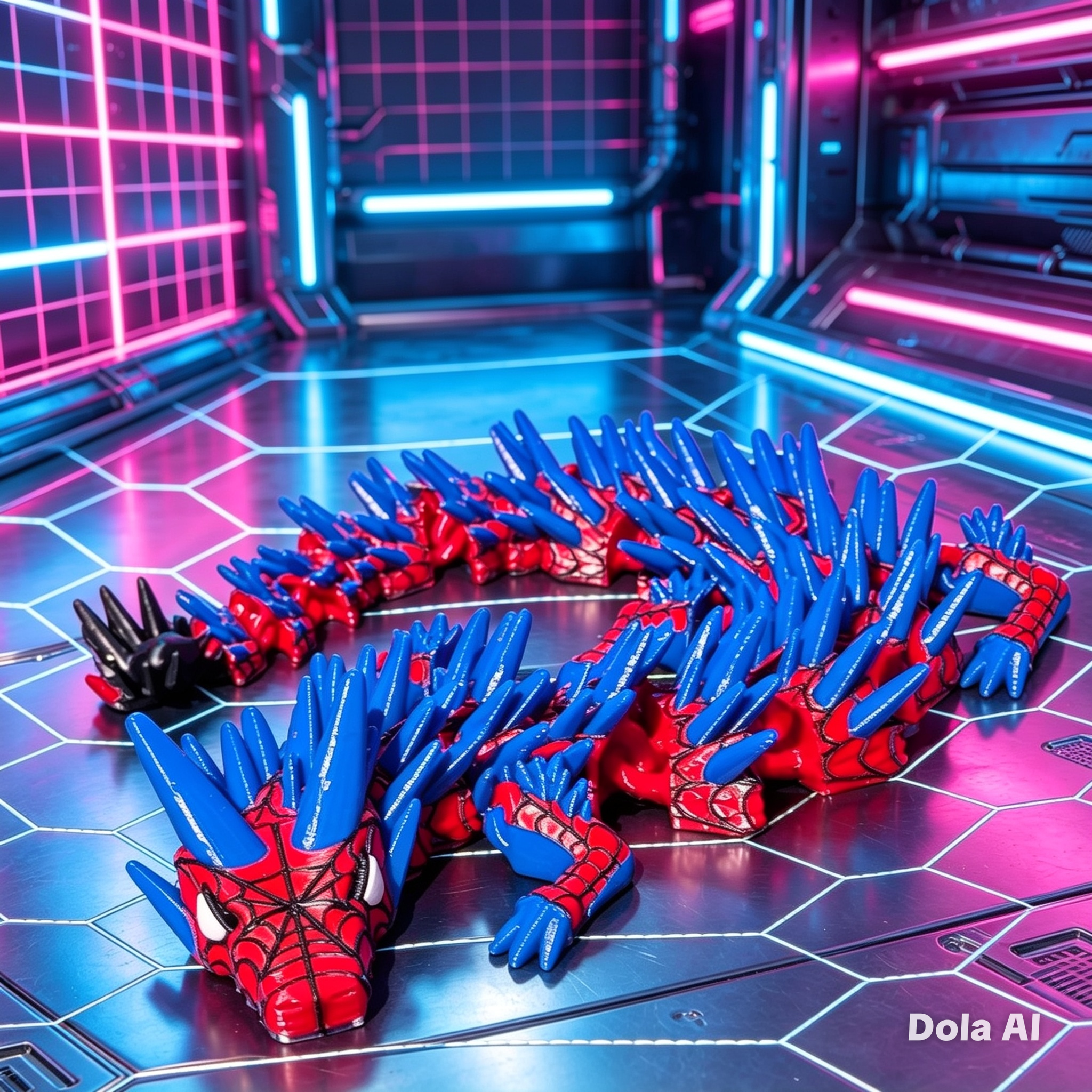 XL Flexi Dragon - Spiderman - handmade 3D printed flexi dragon by 3DEE Prints