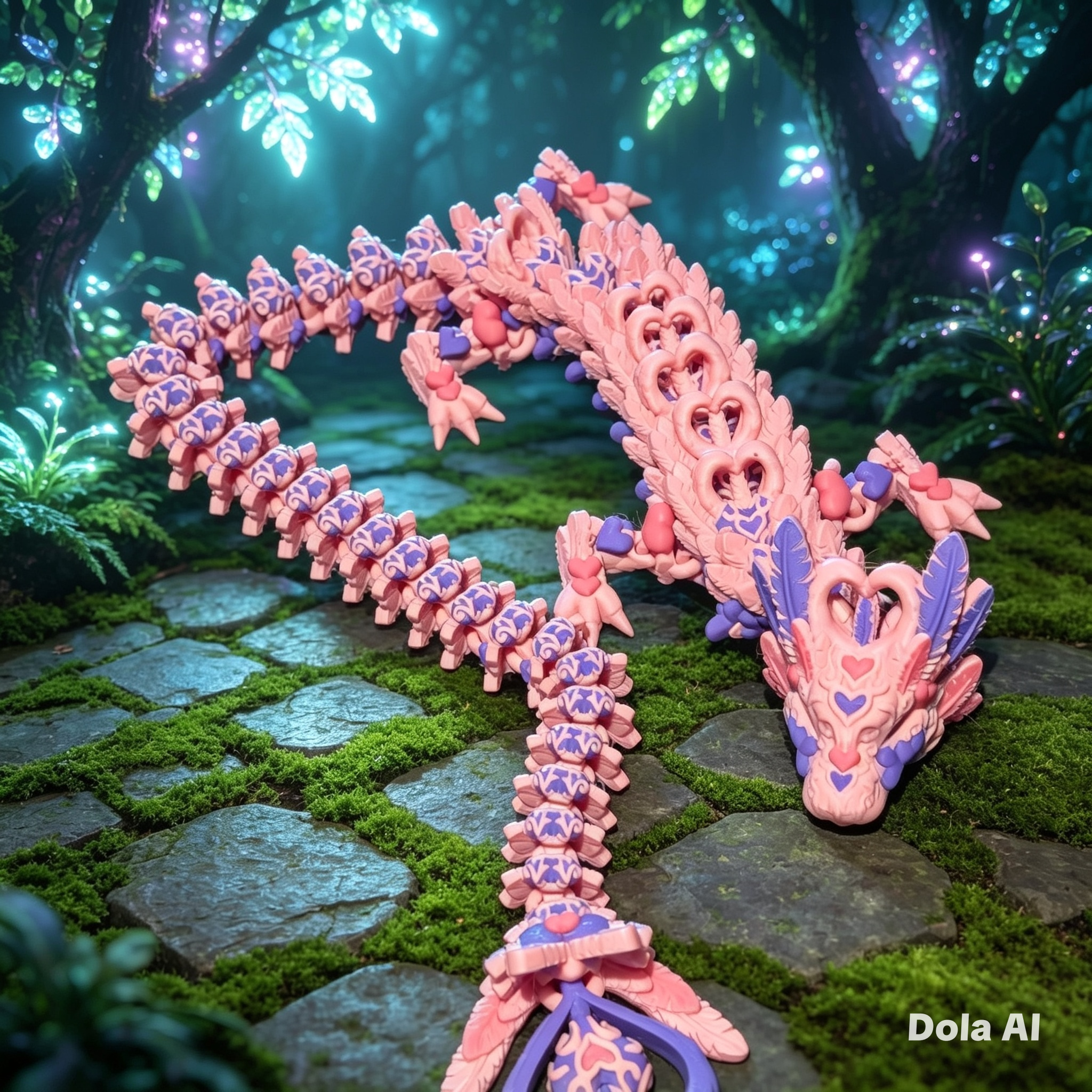 XL Flexi Dragon - Pink/Purple - handmade 3D printed flexi dragon by 3DEE Prints