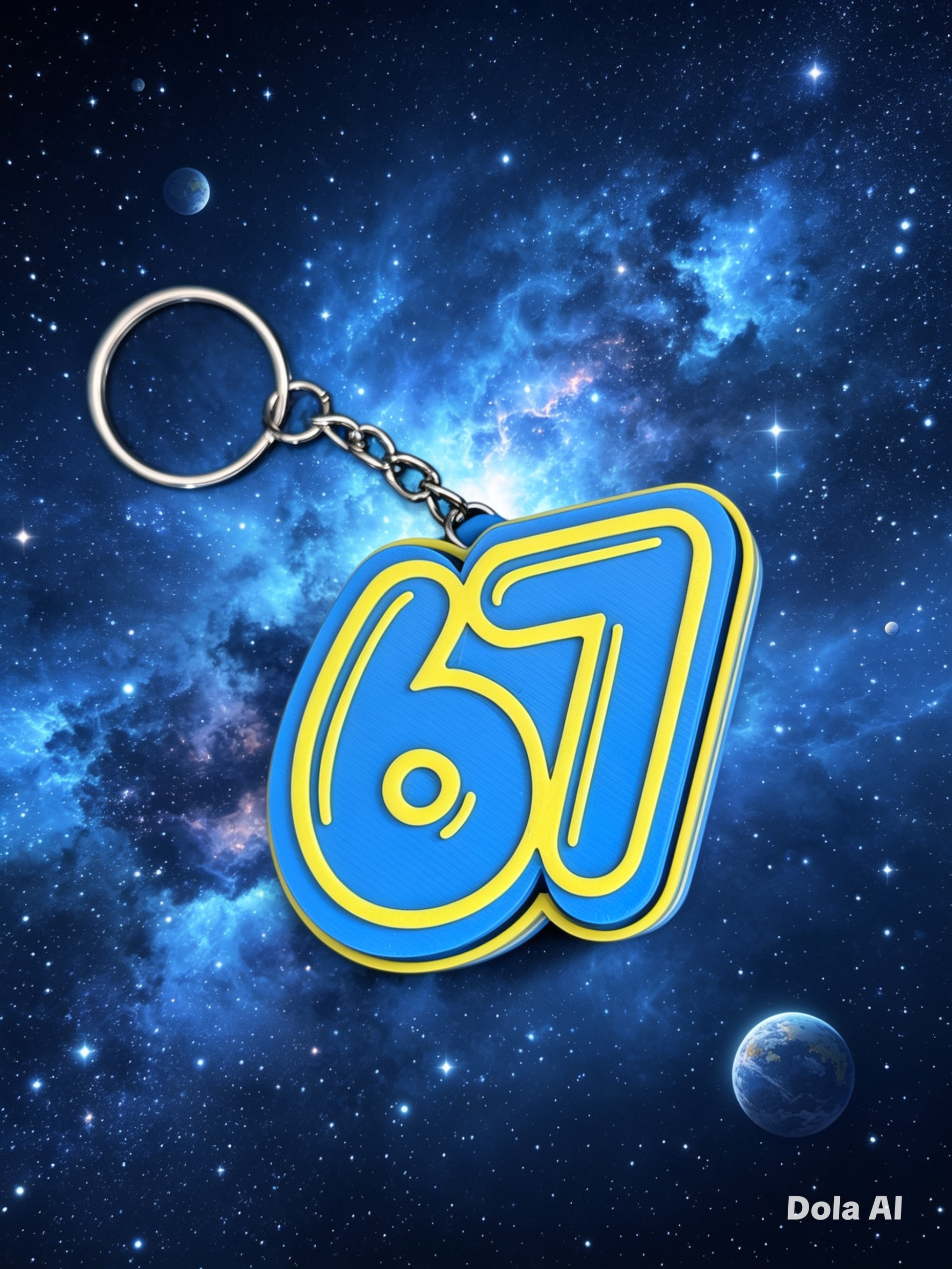 Keyring - Number 67 - handmade 3D printed keyring charm by 3DEE Prints
