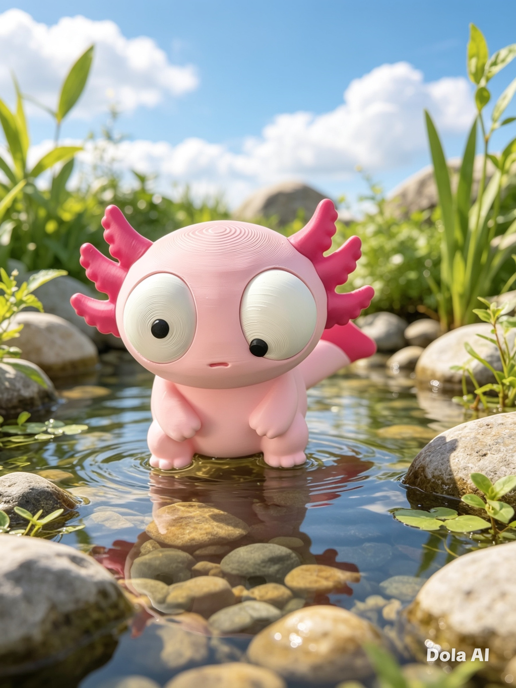 Google Eyes Axolotl - Pink - handmade 3D printed googly-eyed critter by 3DEE Prints