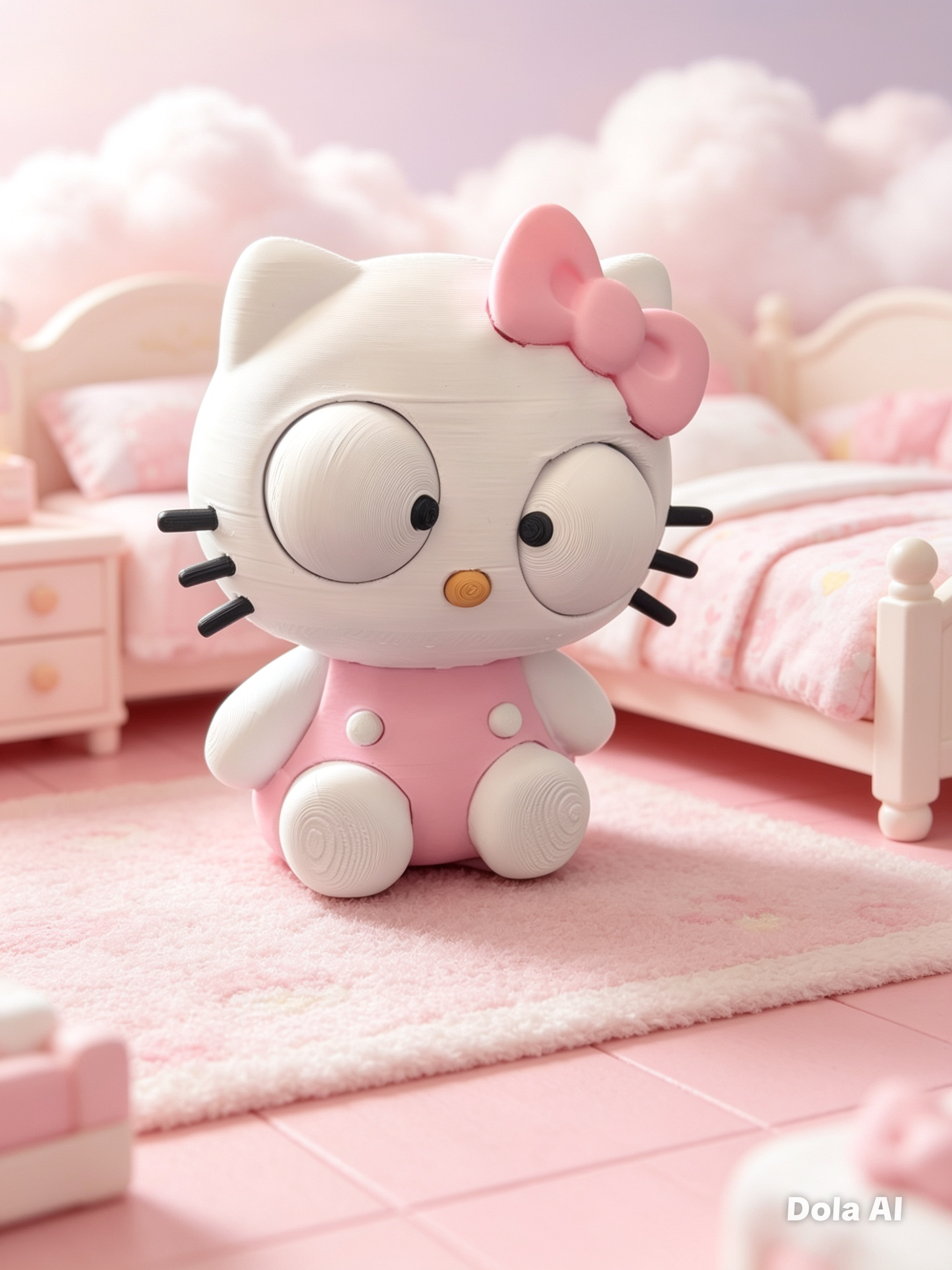 Google Eyes Hello Kitty - handmade 3D printed googly-eyed critter by 3DEE Prints